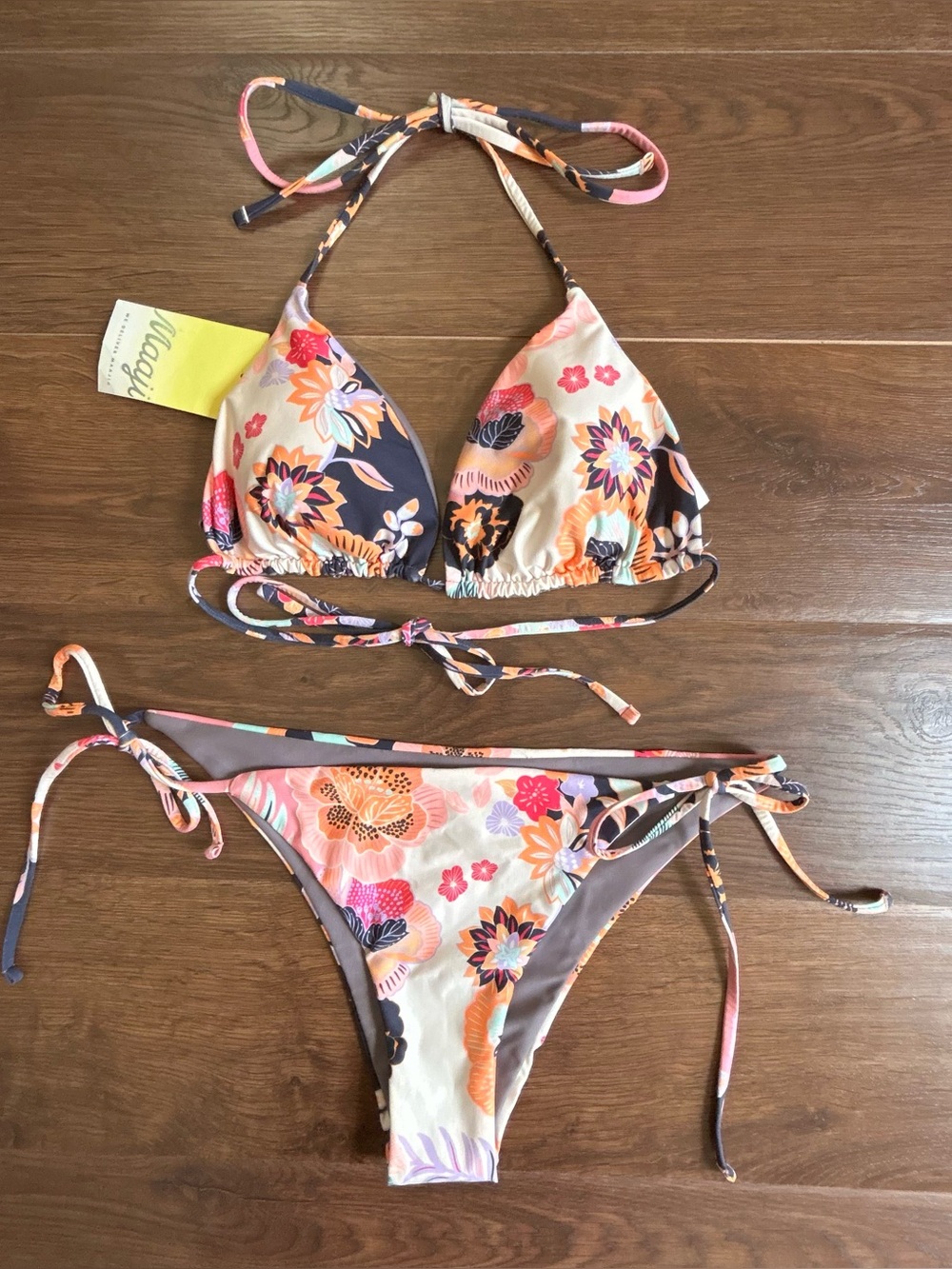 Maaji Two Piece Bikini Set Balmy Sliding Triangle Top Sunflash Low Rise Bottoms